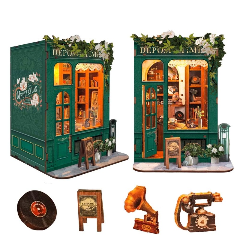 Book Nook Kit for Adults 3D Puzzle Miniature House Kit for Women Craft Lovers Booknook Bookshelf Decor DIY Model Kit with LED Li