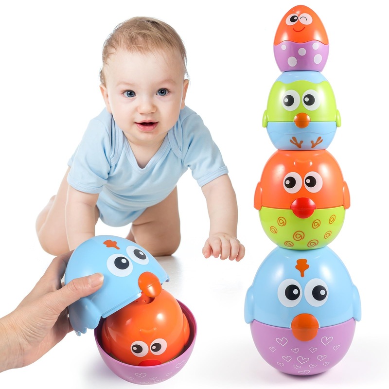 Easter Toys Gifts for 18 months, 2, 3, 4+ Yr Old Toddlers Kids, 8 Pcs Nesting & Stacking Chicks Baby Matching Toys, Plastic Eggs