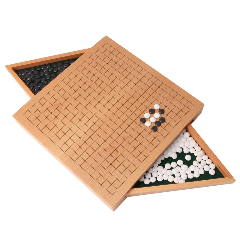 GSE Games & Sports Expert 12-Inches Wooden Go Board Game Set with Drawers, Wood Go Game Board Set with Plastic Stones, Classic C