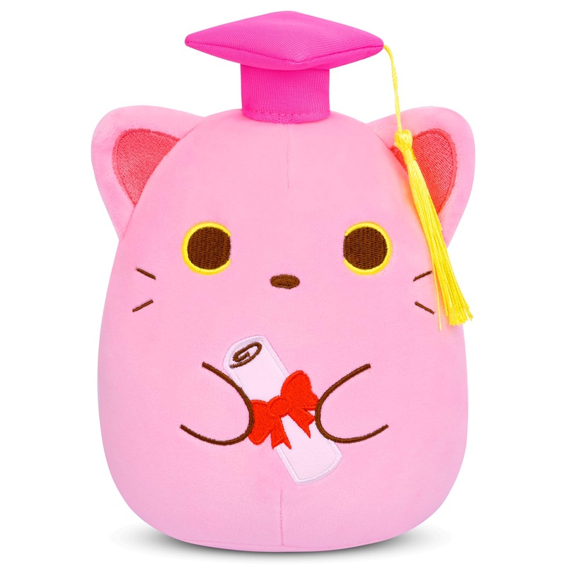 JIZWPOOM Cat Stuffed Animals Pink Cat Plush,Cat Graduation Plush,Graduation Cat Plush Toy Stuffed Animal Cat for Girls Boys Grad