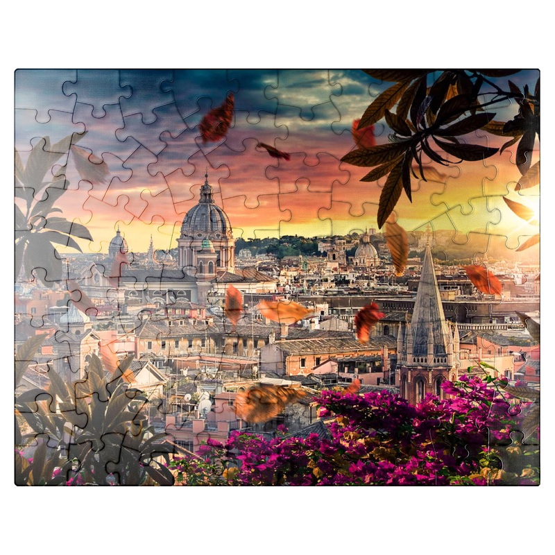 MyPuzzle Beautiful Sunset Over The City of Rome in The Evening – Premium 100 Piece Jigsaw Puzzle for Adults