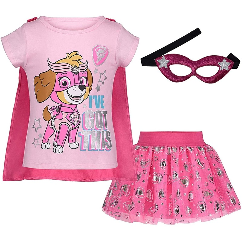 Paw Patrol Skye Toddler Girls Cosplay T-Shirt Tulle Tutu Cape and Mask 4 Piece Outfit Set 5T