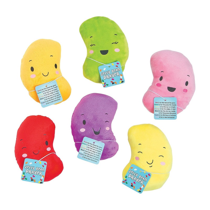 Plush Jelly Beans with Prayer Card – Set of 12 Plushies – Easter Stuffed Animal Toys and Religious Basket Fillers