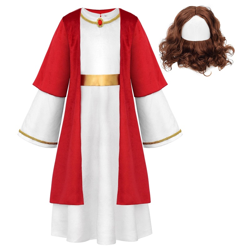 ReliBeauty Jesus Costume for Kids,Robe with Wigs and Beards,150