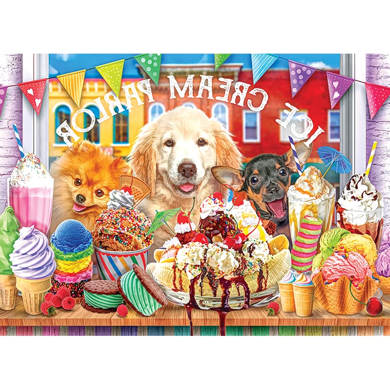 RoseArt – Color Palette – Ice Cream Parlor Pups – 1000 Piece Jigsaw Puzzle for Adults
