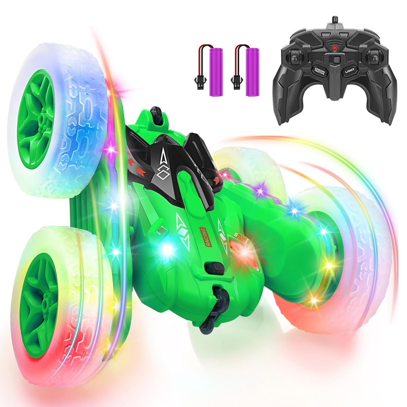 SGILE Remote Control Car, Stunt Car with Sides Light Strip and Headlights, 2.4Ghz Double Sided 360 Flips Rotating Race Cars, Rec
