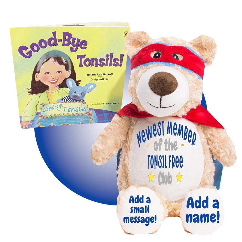 Tonsillectomy Recovery Gift for Kids – Personalized Choice of Stuffed Animal – Included Book About Getting Tonsils Removed – Gif