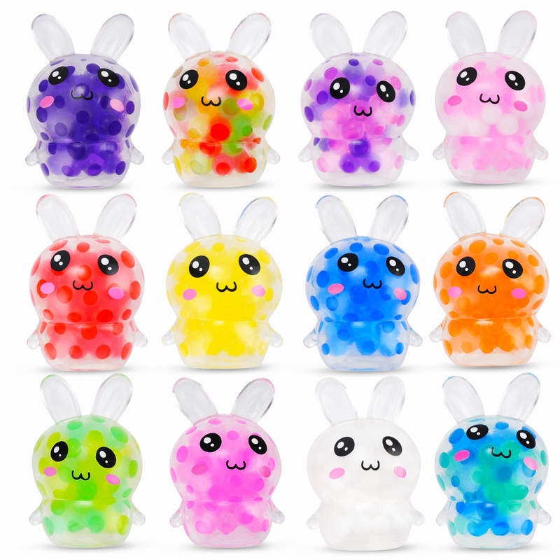 TOOYUMON Easter Egg Fillers, 12 Pcs Mini Bunny Squishy Balls, Easter Basket Stuffers Essentials Egg Basket Fillers Gifts for Tee