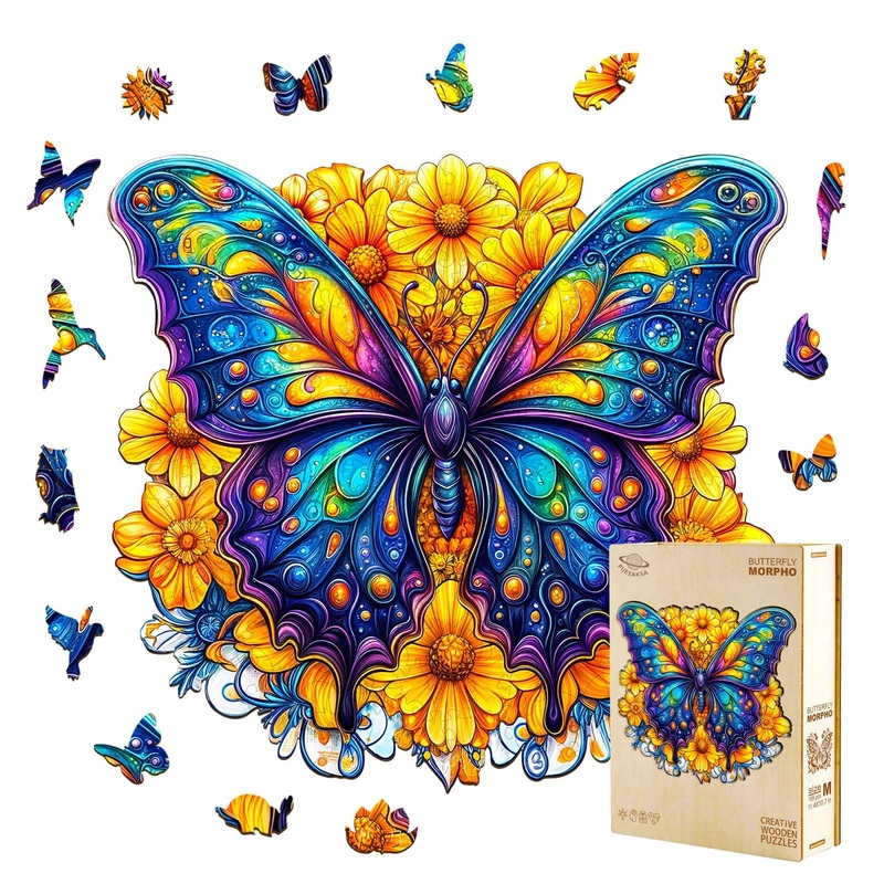Wooden Puzzles for Adults – Morpho Butterfly Puzzle, Unique Shape Wooden Jigsaw Puzzle, Butterfly Wings Animal Puzzle, Wood Puzz