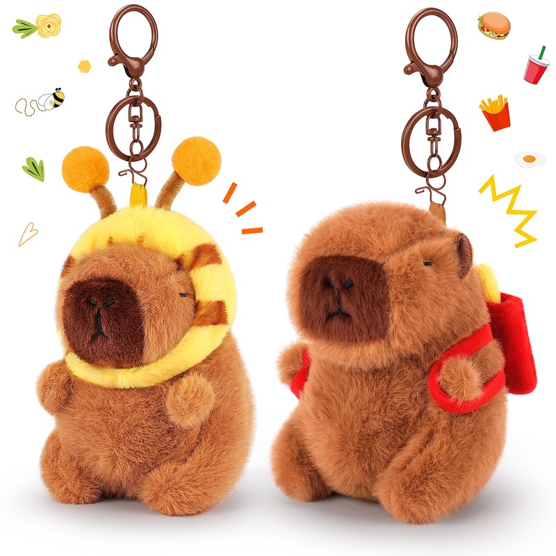 Achwishap 2PCS Capybara Plush Keychain,Cute Keychain Capybara Stuffed Animal,Soft Capybara Plush Toys Key Chain,Kawaii Plushie S