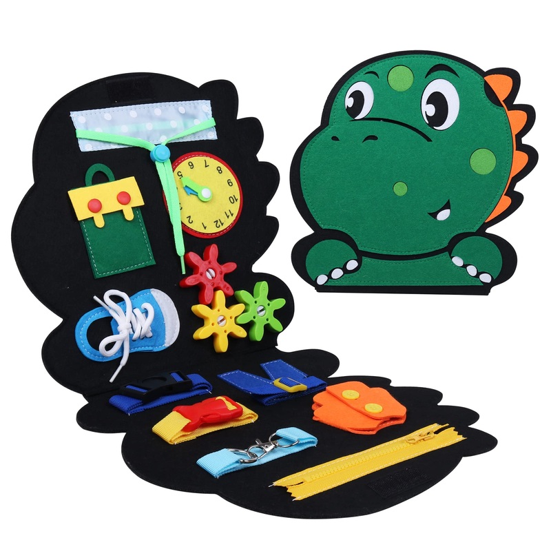 ALLABC Busy Board Montessori Toys for Toddlers, Dinosaur Sensory Activity Board Toy, Travel Educational Learning Quiet Book, Pre