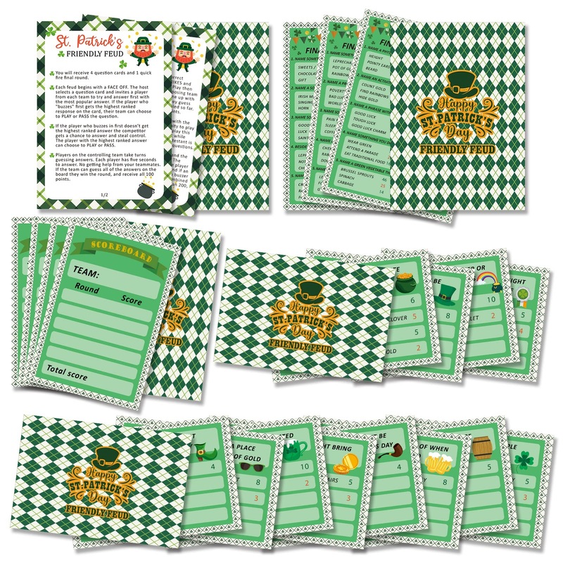 BEUFSE St’ Patricks Day Friendly Feud Game Set, St’ Patricks Day Party Game Supplies, St’ Patricks Day Games for Adults, Feud Qu