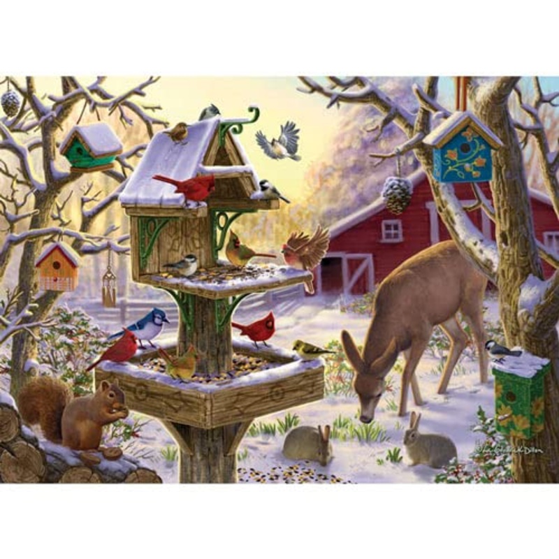 Bits and Pieces – 100 Piece Jigsaw Puzzle for Adults – Sunrise Feasting – Winter Barn Deer Jigsaw Puzzle by Liz Goodrick – Dillo