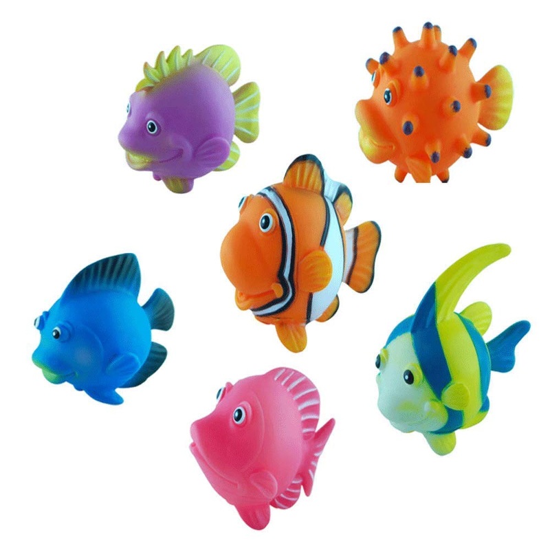 Bohs Rubber Squirting Fish – Cute Floating Cartoon Soft – Baby Bath Play Water Marine Animals Toys – 6 Count