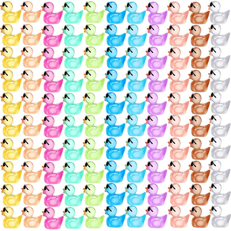 Chakanlx 110Pcs Luminous Sunglasses Mini Resin Duck 11 Colors Little Small Ducks Glow In The Dark Duck Figures For Dollhouse Aqu