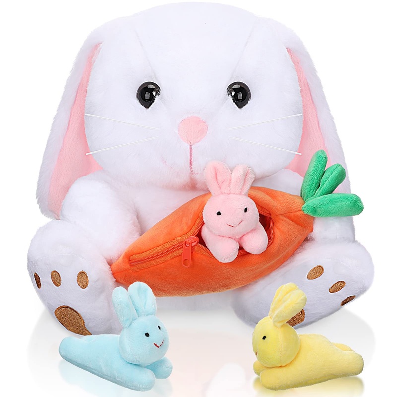 Chalyna Bunny Stuffed Animals With 3 Bunnies In A Carrot Rabbit Decor 10 Inches Easter Rabbit Plush Soft Cute Bunny Plush Toys D