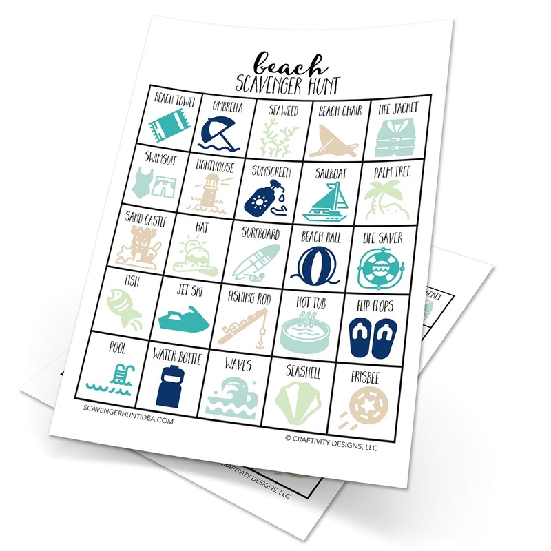 Craftivity Designs Beach Scavenger Hunt Games For Kids, Outdoor Or Indoor, Birthday Party, Road Trip, Travel Activities, Include
