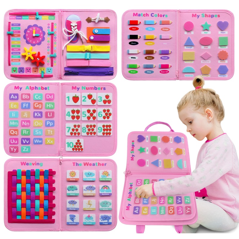 Craftstory Toddler Busy Board – Montessori Toys For 3 Year Old Girls Birthday, 8 In 1 Sensory Educational Learning Busy Books Fo