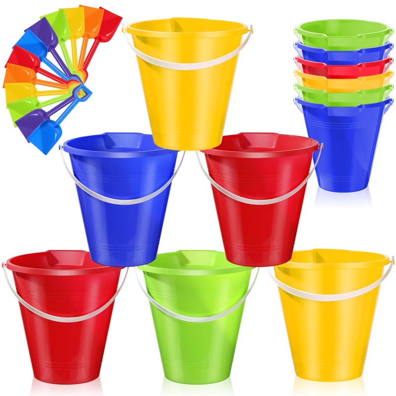 Didaey 24 Pcs Beach Sand Buckets and Shovels Set Includes 12 Pcs 9 Inch Large Sand Bucket and 12 Pcs Shovels Beach Pails Toys fo