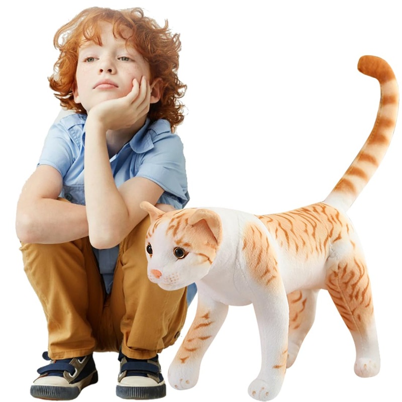 ELAINREN Realistic Yellow Tabby Cat Plush Gray Kitten Toy Lifelike American Shorthair Cat Brown Kitty Stuffed Animals Dolls Gift