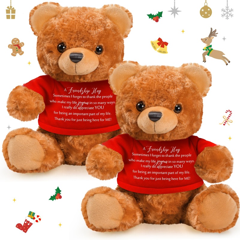 Glimin 2 Pcs National Friend Day Gift Friendship Stuffed Bears 10 Inch Beige Bear Stuffed Animal Friendship Gifts Inspirational