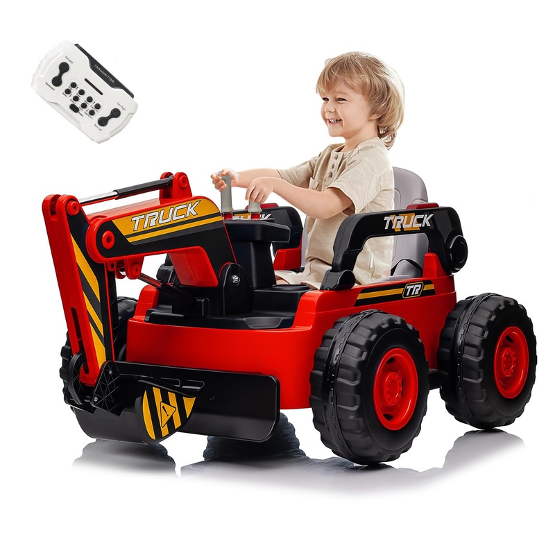 Hetoy Ride On Excavator for Kids, 4WD Electric Excavator Toy, 12V Battery Powered Construction Truck Digger with Remote Control.