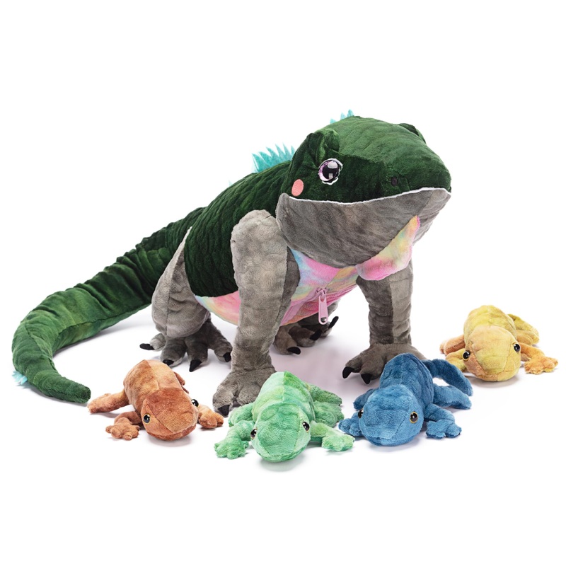 Ikasa Mom Lizard Stuffed Animal Plush Toy, 28” Cute And Soft Family Set With Mini Babies, Christmas Or Birthday Gifts For Child