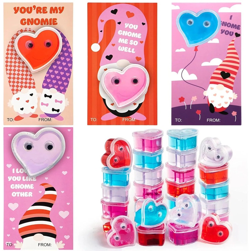 JOYIN 28 Pack Valentines Day Gift Cards with Slime, Heart Shaped Stress Relief Fidget Toy Slime Containers for Boys Girls Kids S