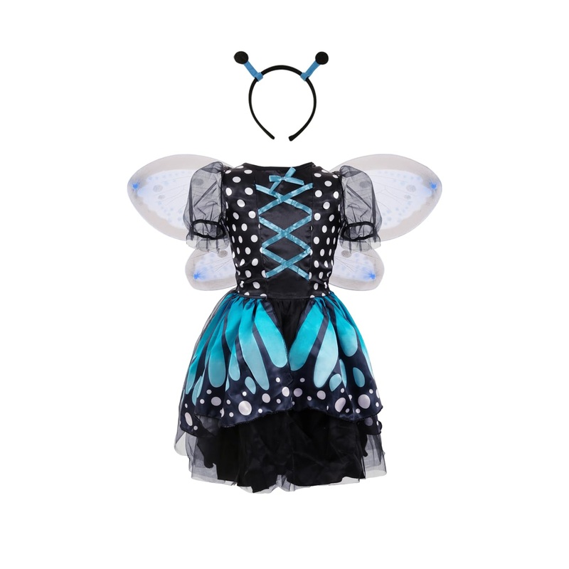 JoyRapt Fairy Costume Dress for Girls 3-10, Fairy Princess Pink Tutu Outfits Butterfly Wings Wand Headband Halloween Gifts(Mediu