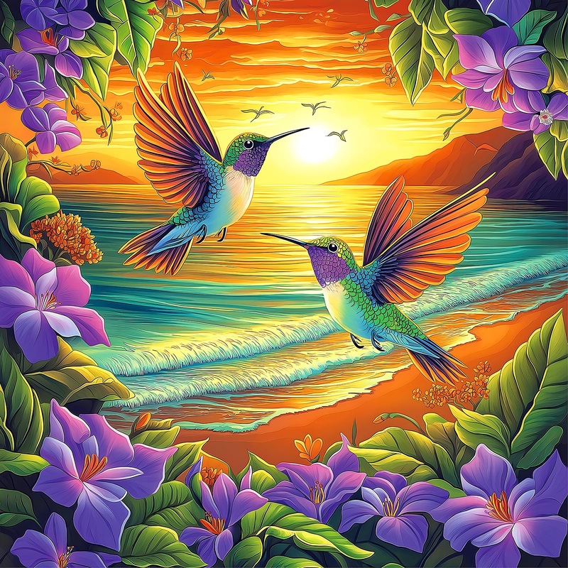 Miniwan 500 Piece Puzzles For Adults, Hummingbird Beach Jigsaw Puzzle – Vibrant Tropical Flowers, Challenging Coastal Art 20X20