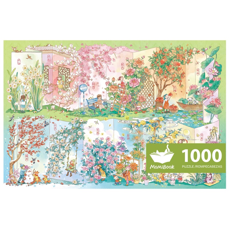 MOMIBOOK Puzzles for Adults 1000 Piece Jigsaw Puzzles of Flower Calendar, Photosensitive Discoloration Painting Image Four Seaso