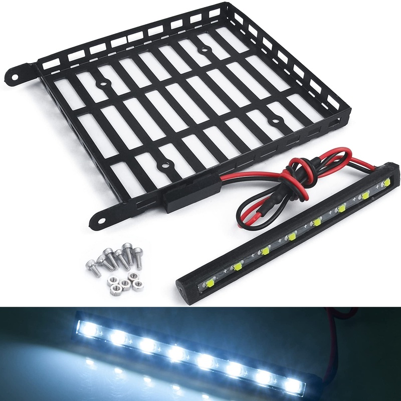 Morlordy Stainless Steel Rc Roof Rack Luggage Rack With Led Light Bar Screw Set For 1/24 Rc Crawler Car Accessories Scx24 Upgrad