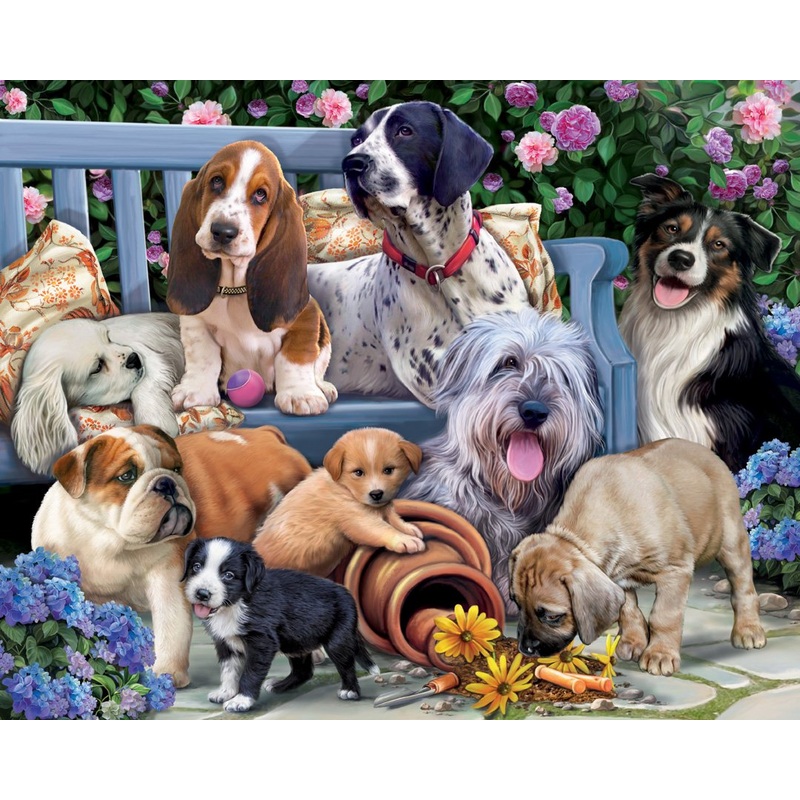 Vermont Christmas Company Dogs On A Bench Jigsaw Puzzle 1000 Piece