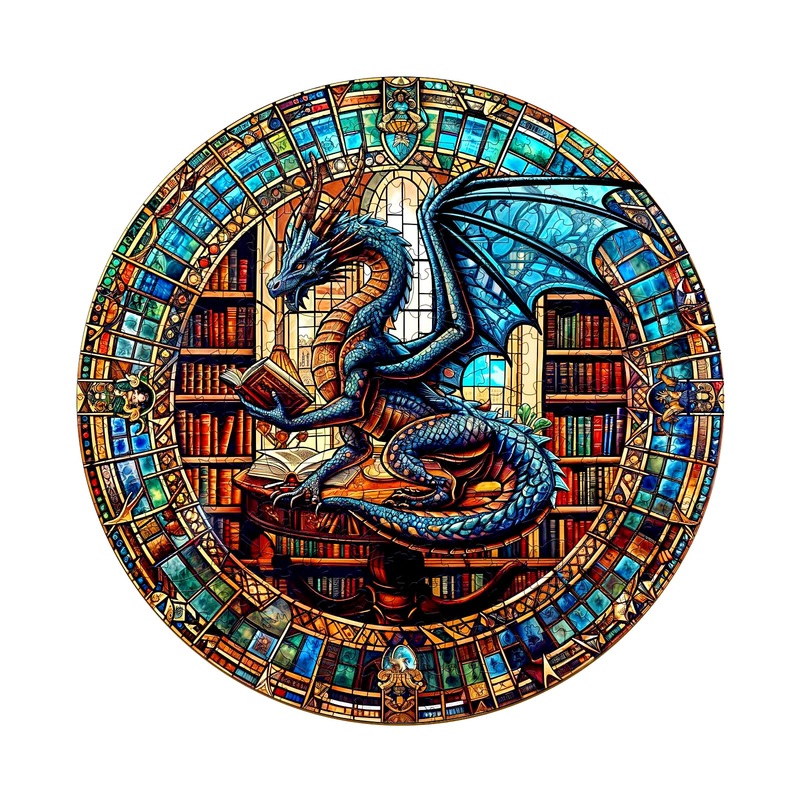 Wooden Puzzles for Adults – Challenging The Dragon’s Library Adult Puzzle, Unique Animal Shaped Wooden Jigsaw Puzzles for Adults