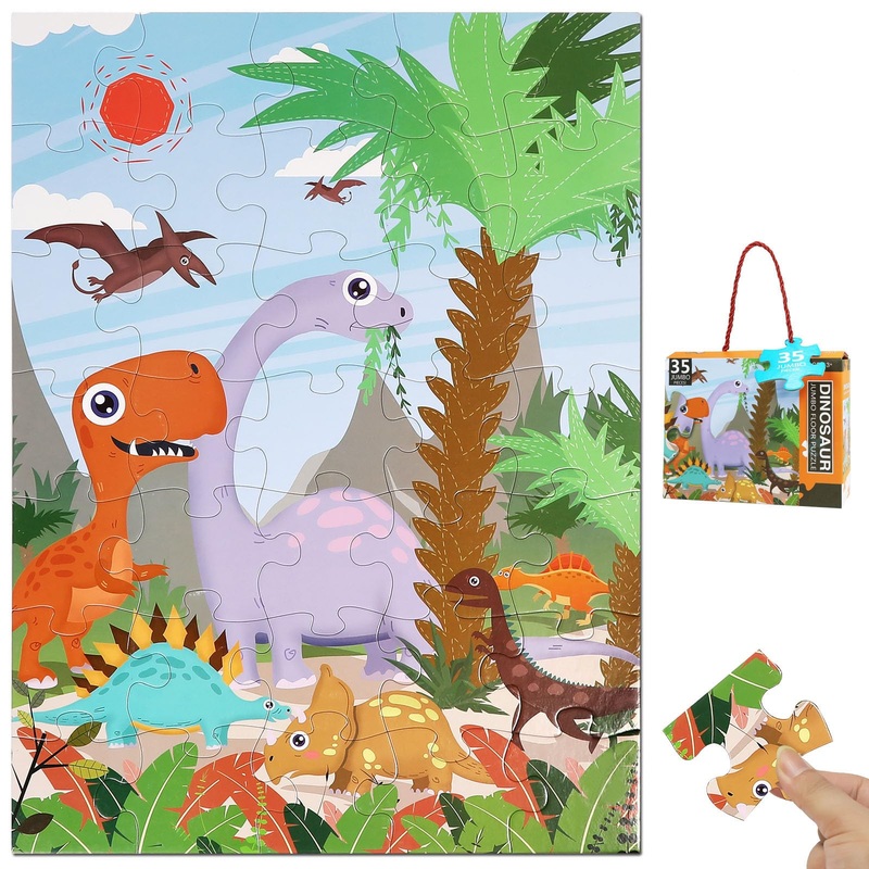 35 Piece Jumbo Dinosaur Puzzle for Kids Ages 3-6, Educational Large Floor Puzzles with Bonus Puzzle Sticker Sheets, Perfect Lear