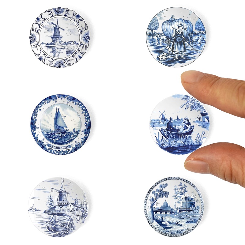 6Pcs Handcrafted Miniature Ceramic Plates In 1:12 Or 1:6 Scale, Vintage Porcelain Playhouse Dishes (3Cm, Blue-White B)