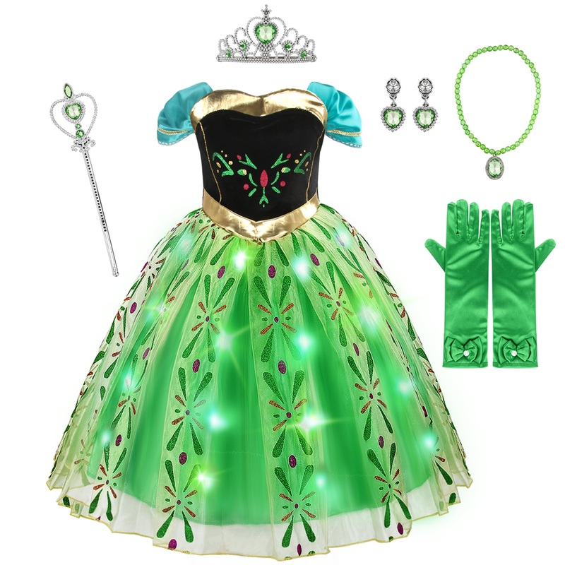 Acecharming Light Up Princess Dress Up Clothes for Girls 2-8 Years – LED Toddler Anna Costume Princess Dress with Accessories fo