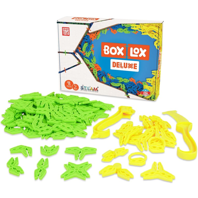 Atwood Toys Box Lox 98 Pcs Creative Cardboard Building Kit – Construction Toys For Girls And Boys Educational Stem (Neon Green D