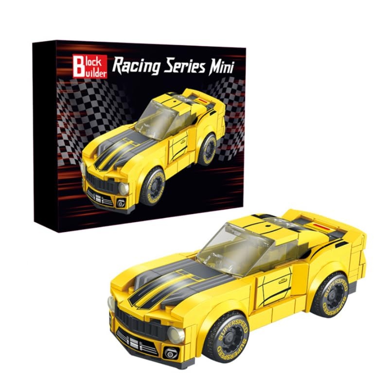 Block Builder Racing Car Building Block Set. Racing Car Building Blocks for Kids and Adults (Yellow)