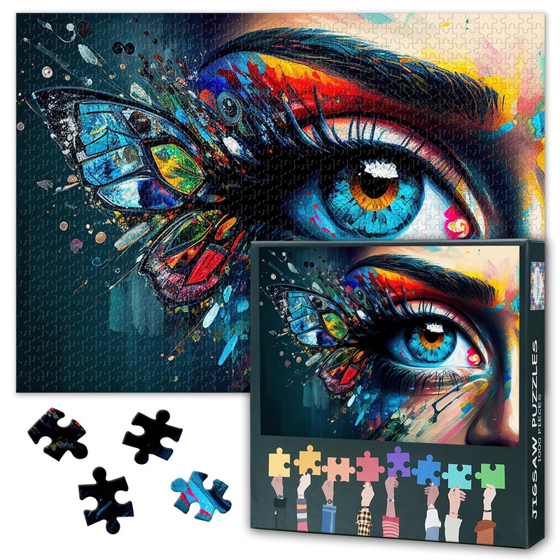 Butterfly Eyes Puzzles, Koi Eye Puzzles For Adults 1000 Pieces, Abstract Art Eye Puzzle, Glass Eye 1000 Piece Jigsaw Puzzle With