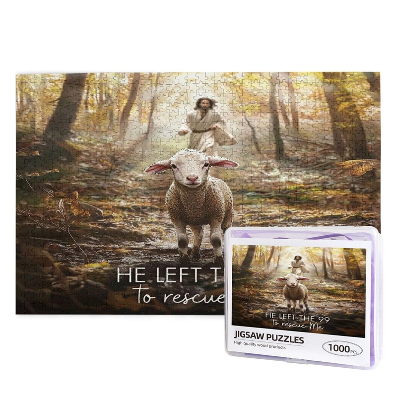 Christian Jesus And Lamb Puzzles For Adults 1000 Pieces Religious Jigsaw Puzzles Jesus Running After Lost Lamb Wooden Puzzle Fam