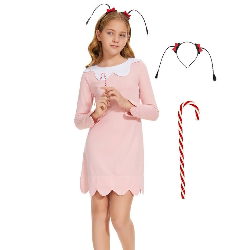 Christmas Dress Girls Pink Costume Vintage Old Fashioned Gown Dress with Headband (11-12 Years)