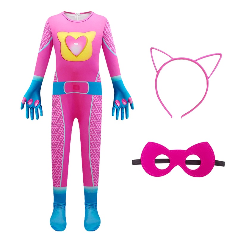 Daisyduds Superhero Costume Jumpsuits With Zipper, Accessories Set Halloween Christmas Outfits For Little Cutie(110Cm/4-5T) Rose