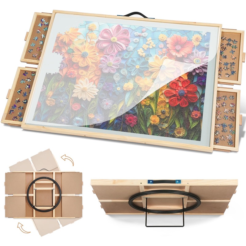Dikashi 1500 Pieces Tilting & Rotating Puzzle Board, 34.25”    25.2”, Portable Jigsaw Puzzle Table For Adults With 4 Drawers &