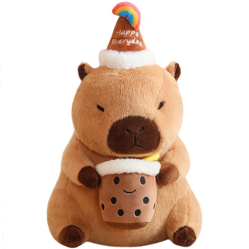 Elainren Kawaii Boba Capybara Stuffed Toy Furry Milk Tea Guinea Pig Plush Dolls Gifts/11.8Inch