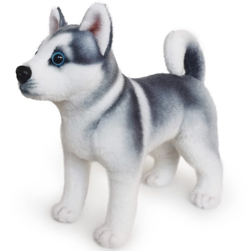 Elainren Lifelike Standing Husky Stuffed Dog Toy Realistic Gray Puppy Plush Doll Simulation Furry Siberian Huskies Plushies Gift