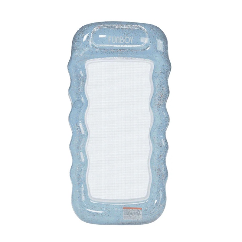 Funboy Giant Inflatable Luxury Blue Glitter Mesh Lounger Water Hammock Pool Float, Perfect For A Summer Pool Party Large