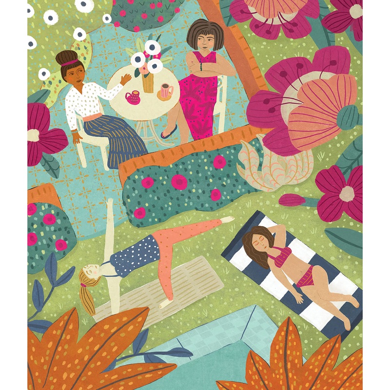 Girls Night in Jigsaw Party Kit Coffee in The Garden by Kelly ANGELOVIC 18X24 by KI Puzzles 500 Piece Puzzle for Adults