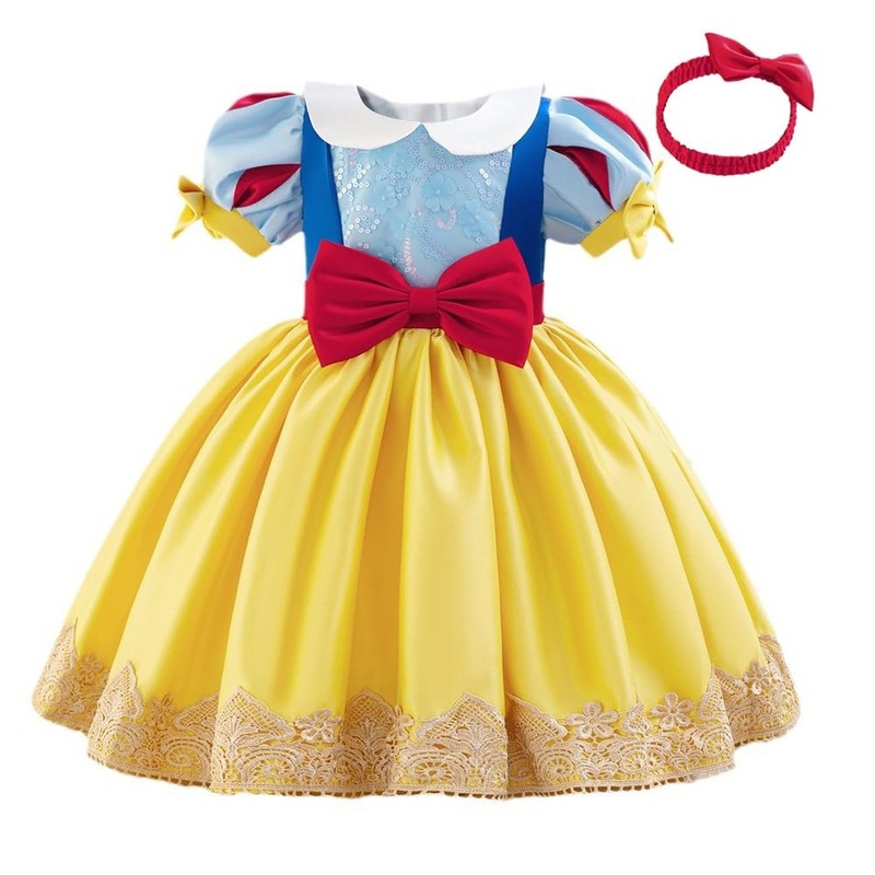 HOIZOSG Baby Girls Halloween Costume Snow White Bowknot Dress Christening Birthday Party Baptism Xmas Gown w/Headwear