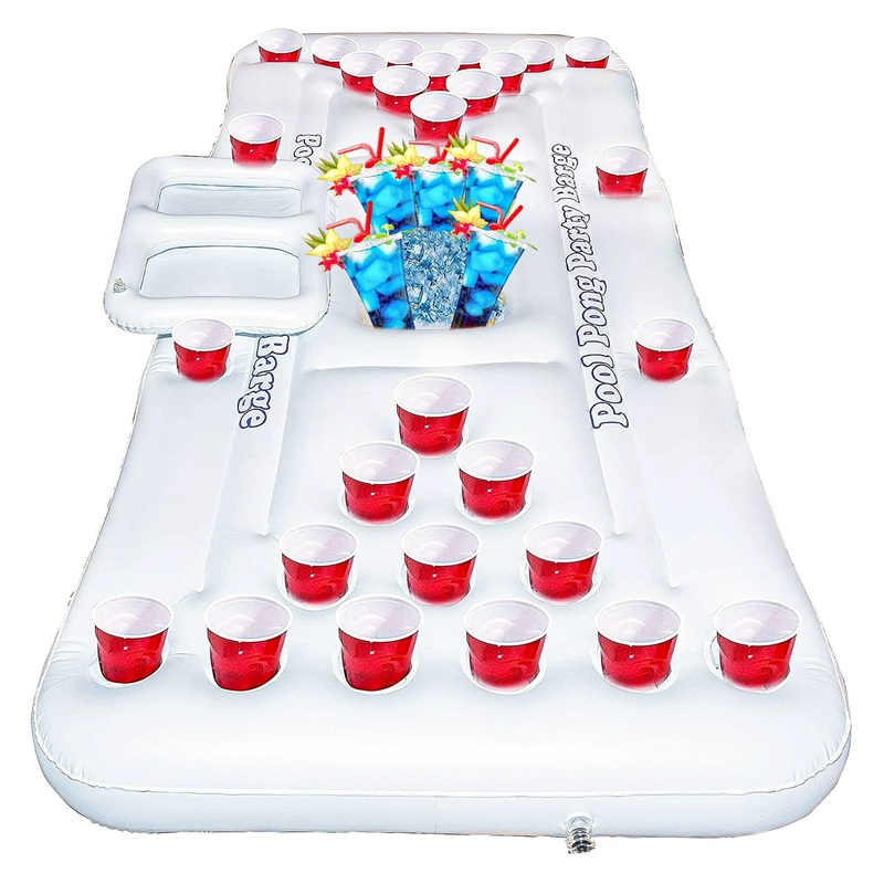 Hourleey 6 Ft Inflatable Pong Game Table For Pool Lounge, Floating Party Barge For Outdoor For Adults Soft Pool Party Toys